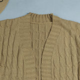 Fashion Women's Autumn Winter Solid Color Long Knit Cardigan Coat
