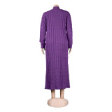 Fashion Women's Autumn Winter Solid Color Long Knit Cardigan Coat