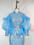 Sequin Party Evening Dress African Women's Plus Size Coat High Waist Dress Two-Piece Set