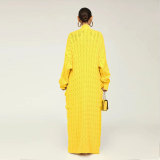 Fashion Women's Autumn Winter Solid Color Long Knit Cardigan Coat
