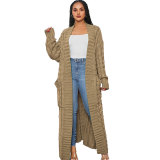 Fashion Women's Autumn Winter Solid Color Long Knit Cardigan Coat