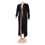 Fashion Women's Autumn Winter Solid Color Long Knit Cardigan Coat
