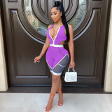 Cut-Out Sleeveless Color Block Patchwork Tight Fitting Casual Sporty Sexy Jumpsuit