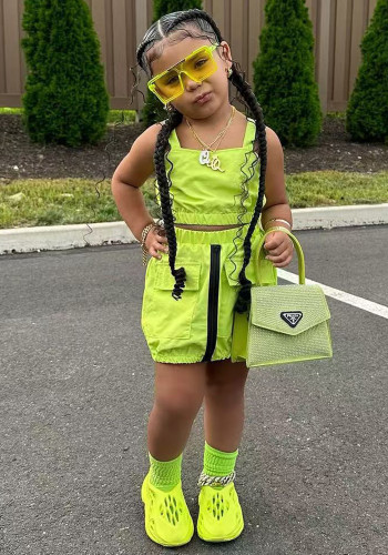 Girls' Fashion Casual Strap Zipper Pocket Two-Piece Skirt Set