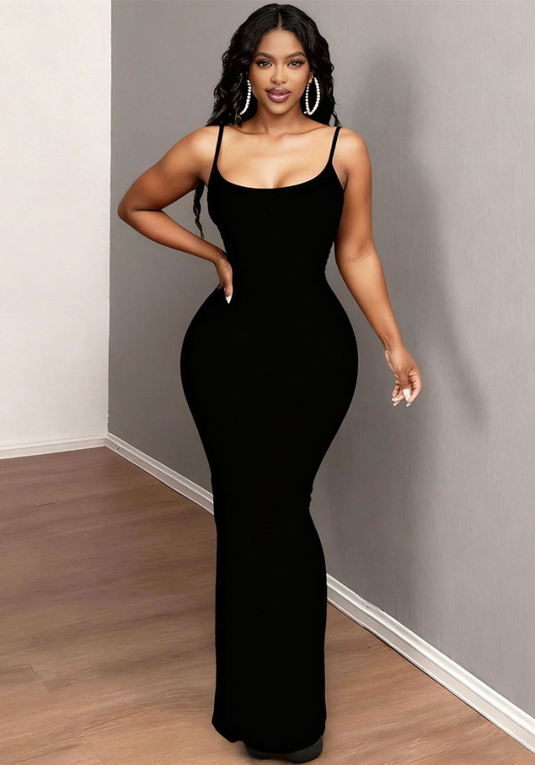 Women's Sexy Sleeveless High Waist Halter Low Back Slim Fit Bodycon Long Dress
