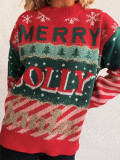 Women Christmas jacquard knitting round-neck casual sweater