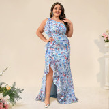 Plus Size Women's One-Shoulder Floral Maxi Dress
