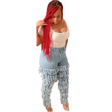 Women's Multi-Layer Frayed Washed Denim Pants
