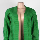 Fashion Women's Autumn Winter Solid Color Long Knit Cardigan Coat