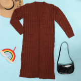 Fashion Women's Autumn Winter Solid Color Long Knit Cardigan Coat