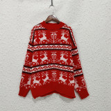 Women Fall/Winter Colorblock Deer Knitting Top with Round Neck
