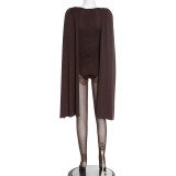 Women's Autumn Solid Color Casual Slim Fit Patchwork Long Sleeve Arm Cut-Out Mesh Long Jumpsuit