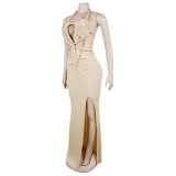 Fashion Women's Halter Neck Knit Cut-Out Sexy Slit Dress