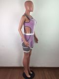 Cut-Out Sleeveless Color Block Patchwork Tight Fitting Casual Sporty Sexy Jumpsuit