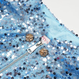 Sequin Party Evening Dress African Women's Plus Size Coat High Waist Dress Two-Piece Set