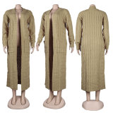 Fashion Women's Autumn Winter Solid Color Long Knit Cardigan Coat