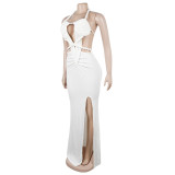 Fashion Women's Halter Neck Knit Cut-Out Sexy Slit Dress