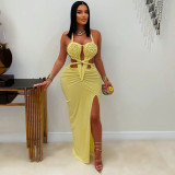Fashion Women's Halter Neck Knit Cut-Out Sexy Slit Dress