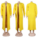 Fashion Women's Autumn Winter Solid Color Long Knit Cardigan Coat
