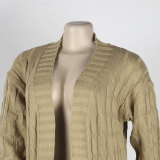 Fashion Women's Autumn Winter Solid Color Long Knit Cardigan Coat