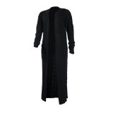Fashion Women's Autumn Winter Solid Color Long Knit Cardigan Coat