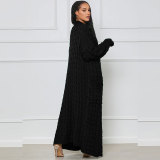 Fashion Women's Autumn Winter Solid Color Long Knit Cardigan Coat