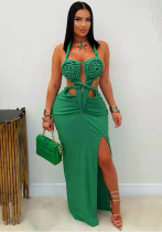 Fashion Women's Halter Neck Knit Cut-Out Sexy Slit Dress