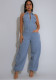 Sleeveless Low Back Washed High Stretch Casual Denim Jumpsuit