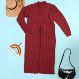 Fashion Women's Autumn Winter Solid Color Long Knit Cardigan Coat