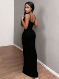 Women's Sexy Sleeveless High Waist Halter Low Back Slim Fit Bodycon Long Dress
