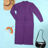 Fashion Women's Autumn Winter Solid Color Long Knit Cardigan Coat
