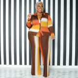 Plus Size Women's Fashion Print Striped Pants Set Two-Piece Outfit