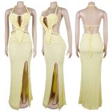 Fashion Women's Halter Neck Knit Cut-Out Sexy Slit Dress
