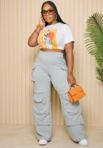 Autumn Winter's Elastic Waist Multi-Pocket Patchwork Loose Straight Leg Long Pants