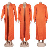 Fashion Women's Autumn Winter Solid Color Long Knit Cardigan Coat