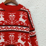 Women Fall/Winter Colorblock Deer Knitting Top with Round Neck