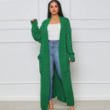 Fashion Women's Autumn Winter Solid Color Long Knit Cardigan Coat