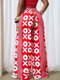 Women's Fashion Street Trendy Print Wide Leg Mid Waist Casual Long Pants