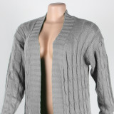 Fashion Women's Autumn Winter Solid Color Long Knit Cardigan Coat