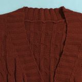 Fashion Women's Autumn Winter Solid Color Long Knit Cardigan Coat