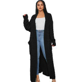 Fashion Women's Autumn Winter Solid Color Long Knit Cardigan Coat