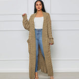 Fashion Women's Autumn Winter Solid Color Long Knit Cardigan Coat