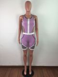 Cut-Out Sleeveless Color Block Patchwork Tight Fitting Casual Sporty Sexy Jumpsuit