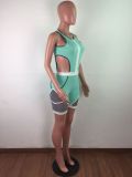 Cut-Out Sleeveless Color Block Patchwork Tight Fitting Casual Sporty Sexy Jumpsuit