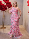 Plus Size Women's One-Shoulder Floral Maxi Dress