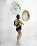 Women's Fashion Casual Shiny Faux Leather High Stretch Shirt Top