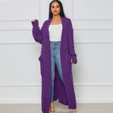 Fashion Women's Autumn Winter Solid Color Long Knit Cardigan Coat