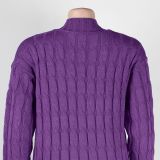 Fashion Women's Autumn Winter Solid Color Long Knit Cardigan Coat