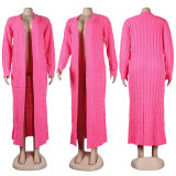 Fashion Women's Autumn Winter Solid Color Long Knit Cardigan Coat