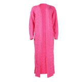 Fashion Women's Autumn Winter Solid Color Long Knit Cardigan Coat